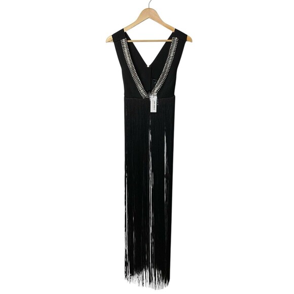 Karen Millen Embellished Fringe Bandage Top Black Crystal Overlay Cover-Up S - Picture 3 of 11